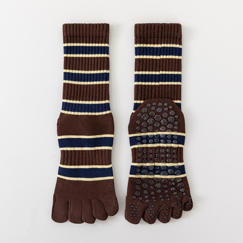 

Весенне-летние яркие полосатые хлопковые носки до середины икры с разделением пальцев, высокие спортивные носки для йоги и фитнеса с противоскользящей подошвой, носки с пятью пальцами для пилатеса 1 pair