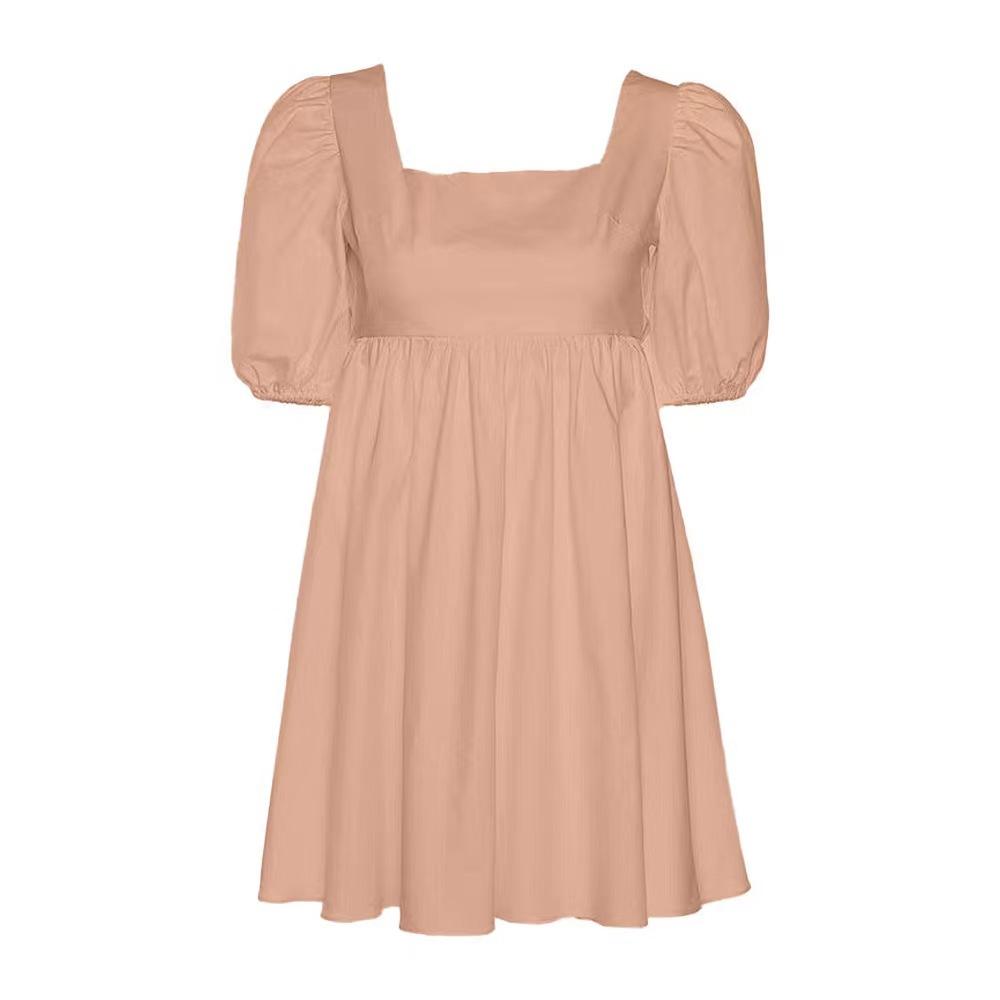 Sommer-neues französisches rückenfreies Kleid mit quadratischem Ausschnitt und Schnürung für Damen, sexy, schlanker und dünner A-förmiger mittellanger und langer Rock