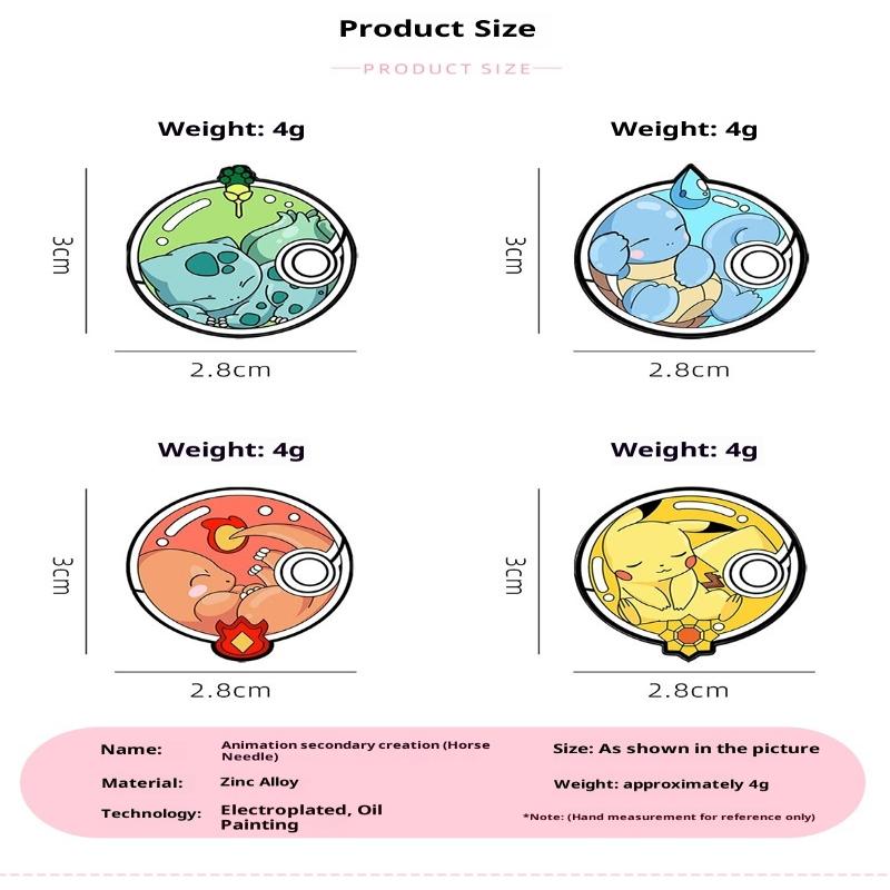 4Pcs Pokemon Enamel Pins Set Pikachu Charmander Play Poké Ball Brooch Cute Lapel Cosplay Badges Cartoon Jewelry Accessories