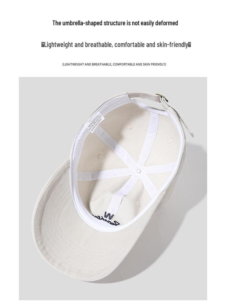 Unisex Pure Cotton Duckbill Baseball Cap - Large Size, Letter Embroidery, Face Slimming, Sun Protection, Ideal for Spring/Summer.
