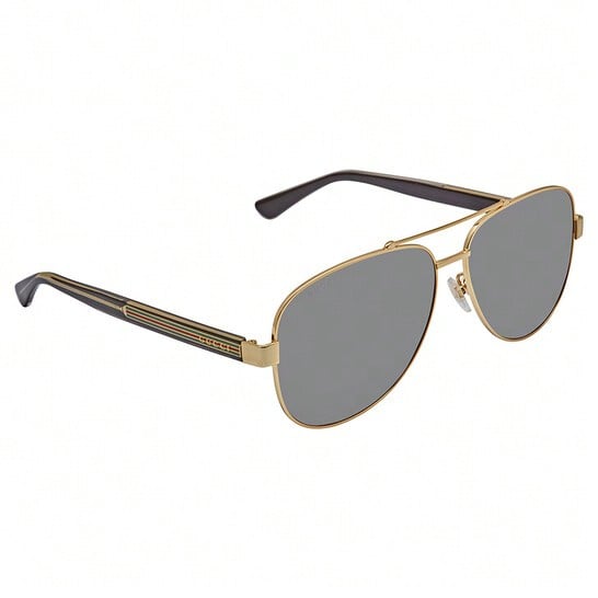 Gucci GG0528S 006 Men's Aviator Sunglasses - Gold Metal Frame & Grey Lenses