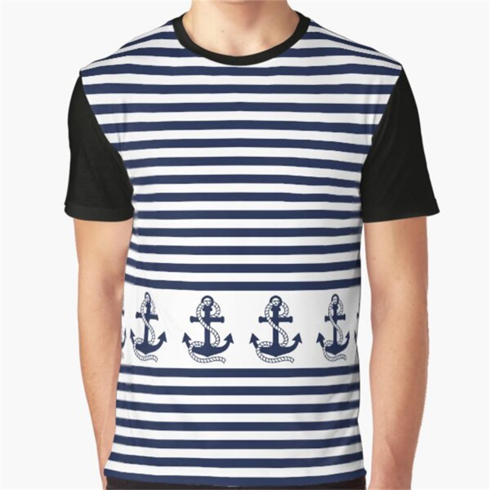 Simple Fashion Anchor Striped T Shirts For Men Summer Trendy Streetwear 3D Printed T-shirts Cool Streetwear Hip Hop Tees Tops