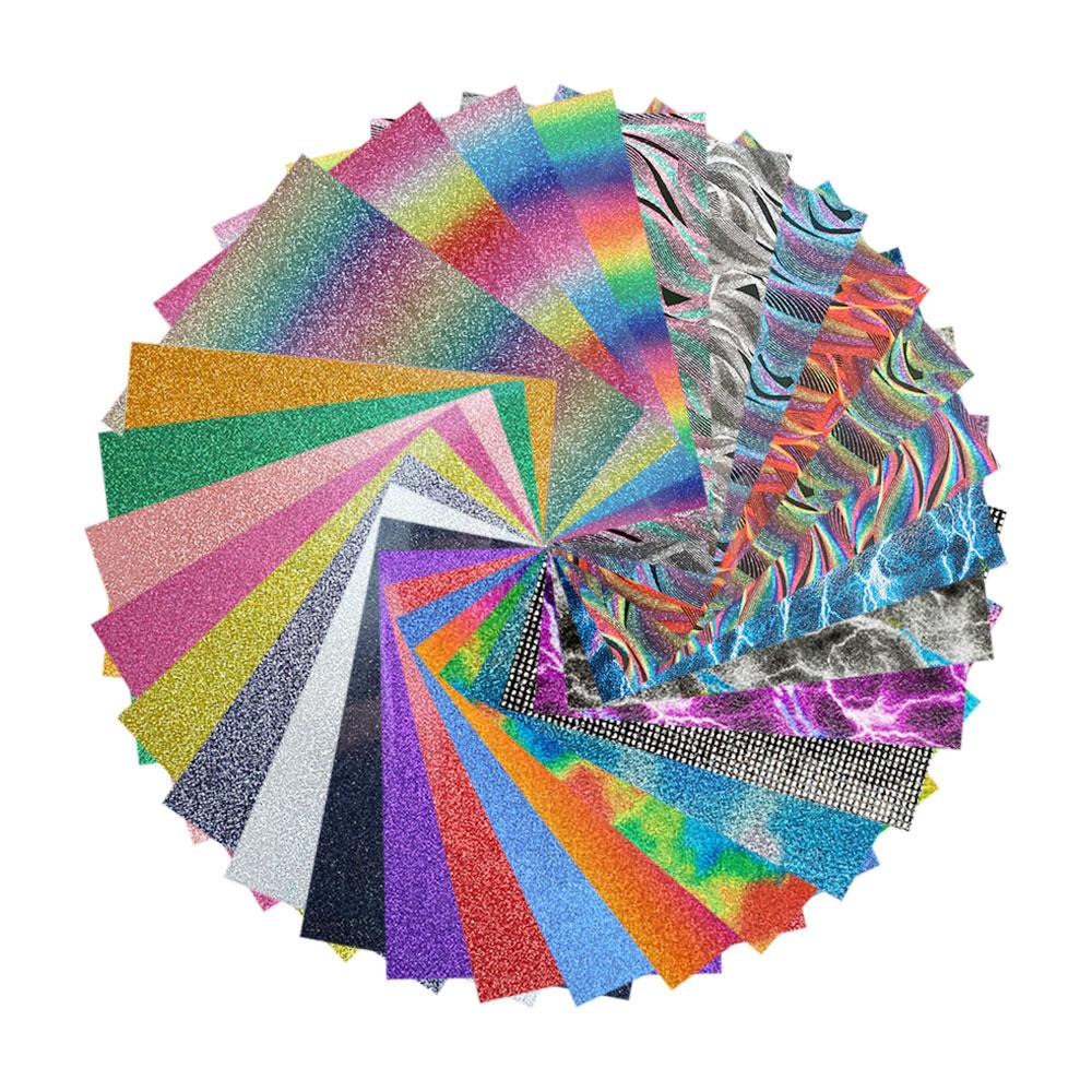 Glitter Heat Transfer Vinyl Film PU HTV Iron On Clothes Vinyl for DIY Tshirt Gifts 38 Assorted Colors Cut by Cameo or Other Tool