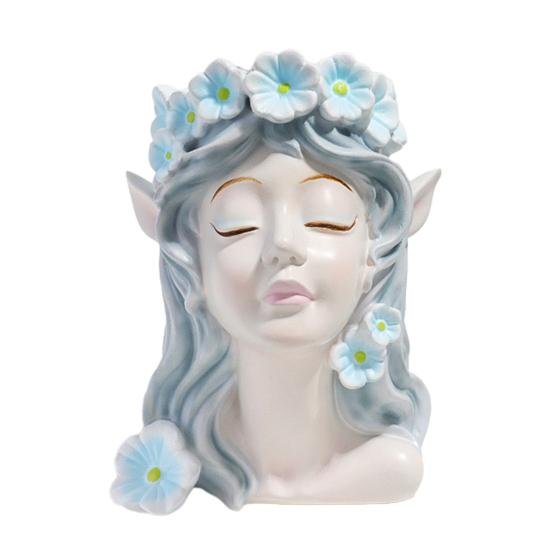 Fairy Head Planter Angel Girl Face Flower Pot Resin Decorative Vase Indoor Cactus Pot for Home Office Desk Garden