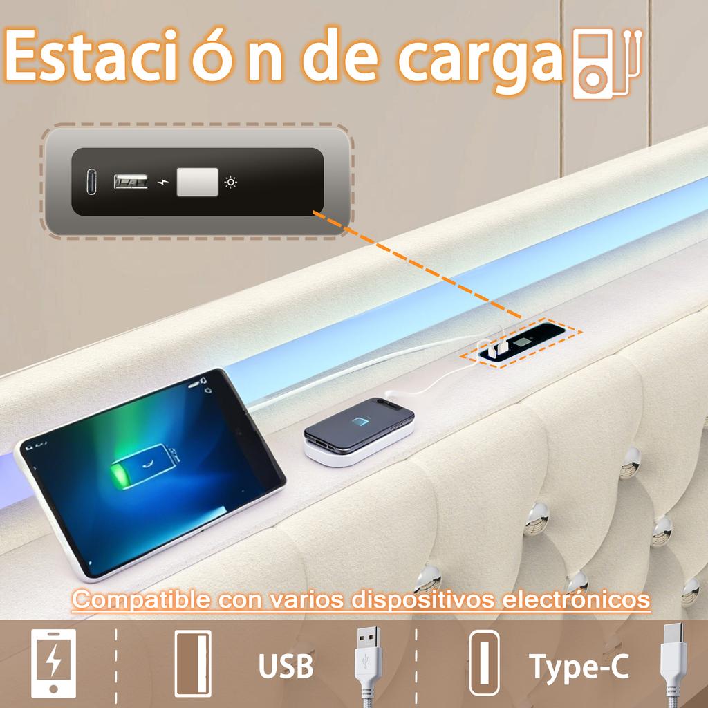 Modern White Black Velvet Fabric Bed with Side Charging Station Bluetooth Speaker Built in Nightlight and Rolling Drawers