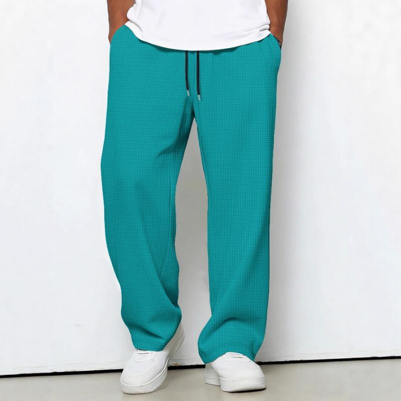 Herren Elastischer Bund mit Kordelzug Waffelstruktur Lässige Hose Locker Gerades Bein Komfort Tägliche Lange Hose