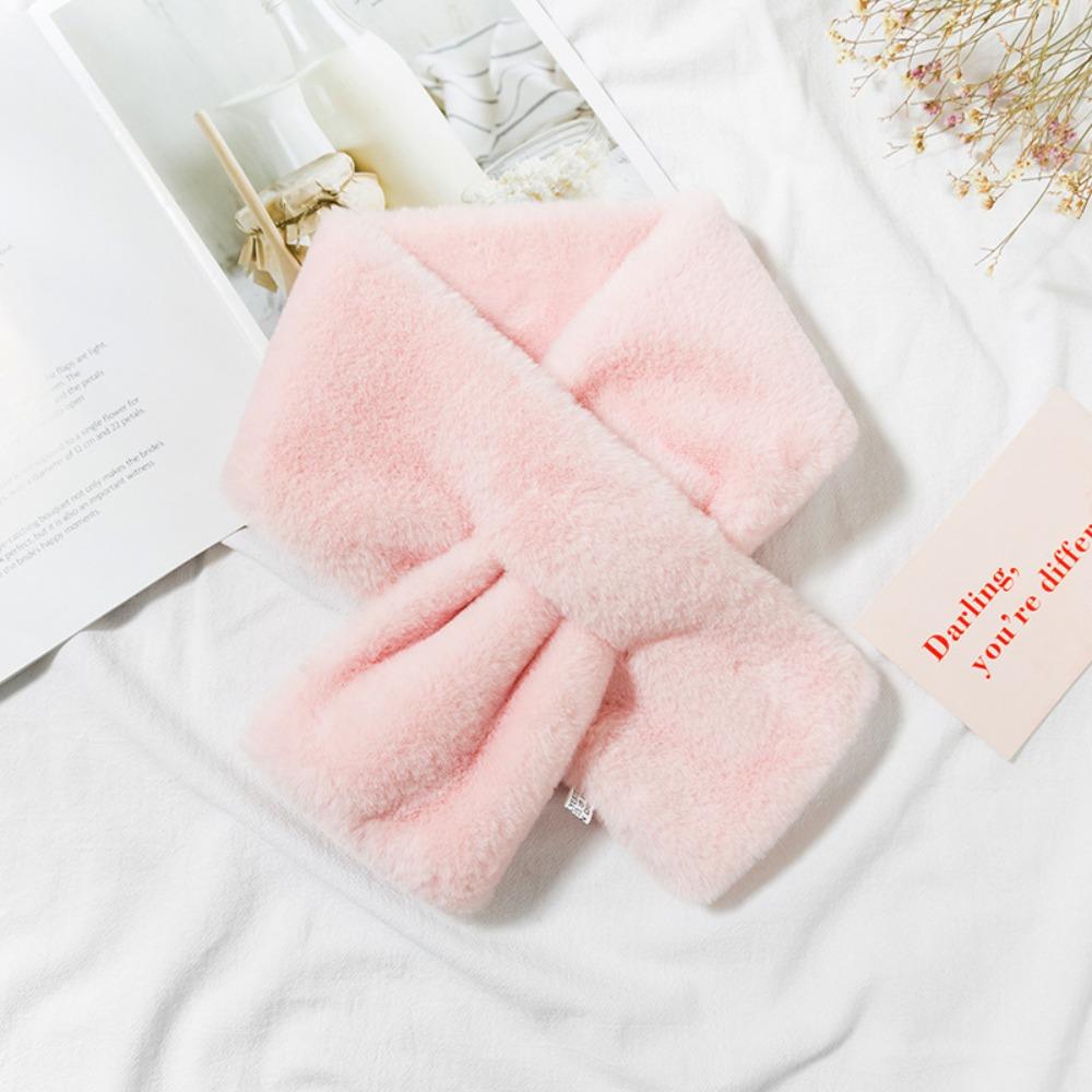 Color Neckerchief Wrap Faux Rabbit Fur Plush Warmer Plush Scarf Neck Warmer Warm Scarf Cross Scarf