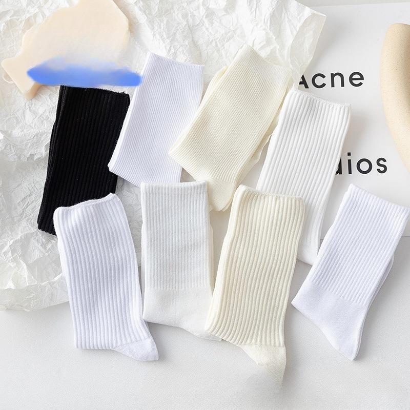 Summer Thin Mid-calf Socks for Women, Solid-color Trendy Sports Socks, Breathable Cotton Socks