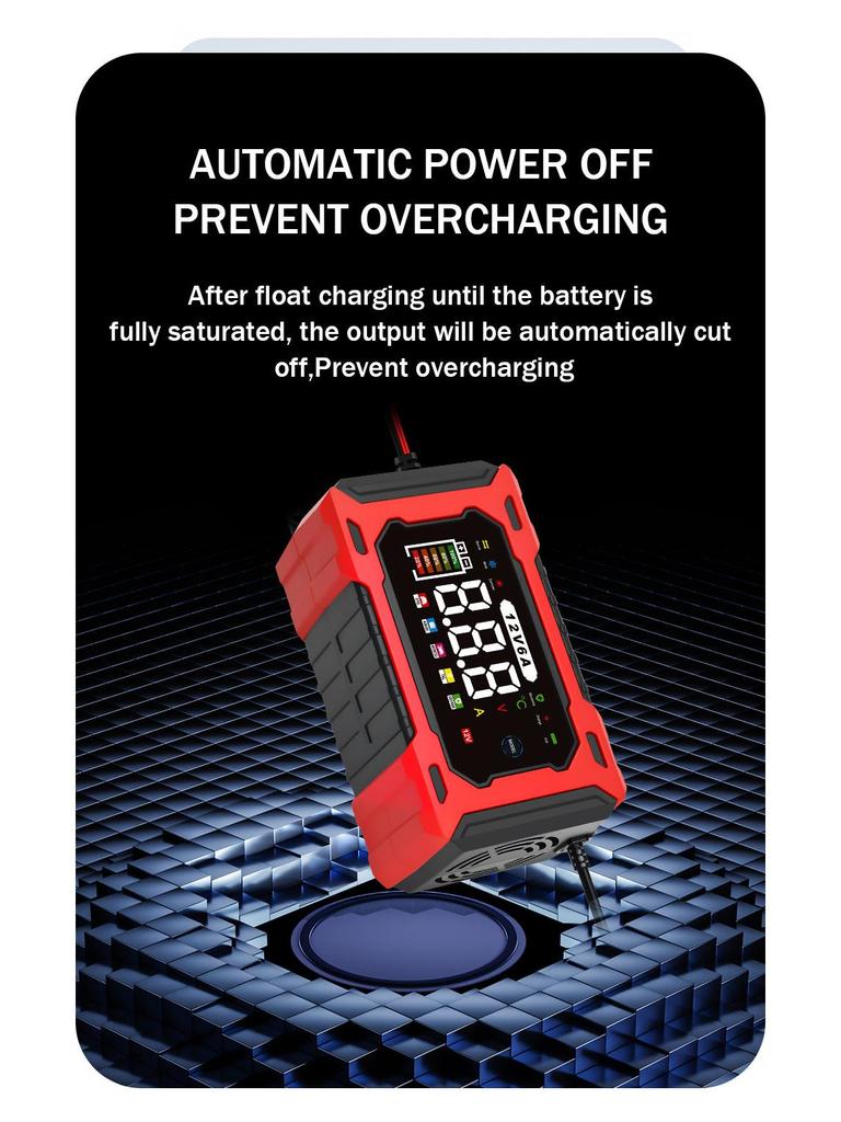 12V6A Cross-Border Smart Pulse Repair Charger for Car and Motorcycle Lead-Acid Batteries with Start-Stop Capability