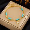 Gold Tone Double Layer Turquoise Beaded Star Charm Anklet