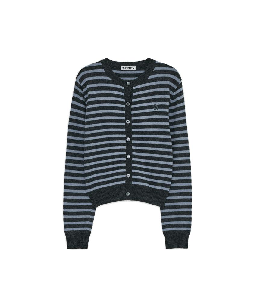 SUNBURNPROJECT Cashmere Stripe Round Cardigan, Charcoal
