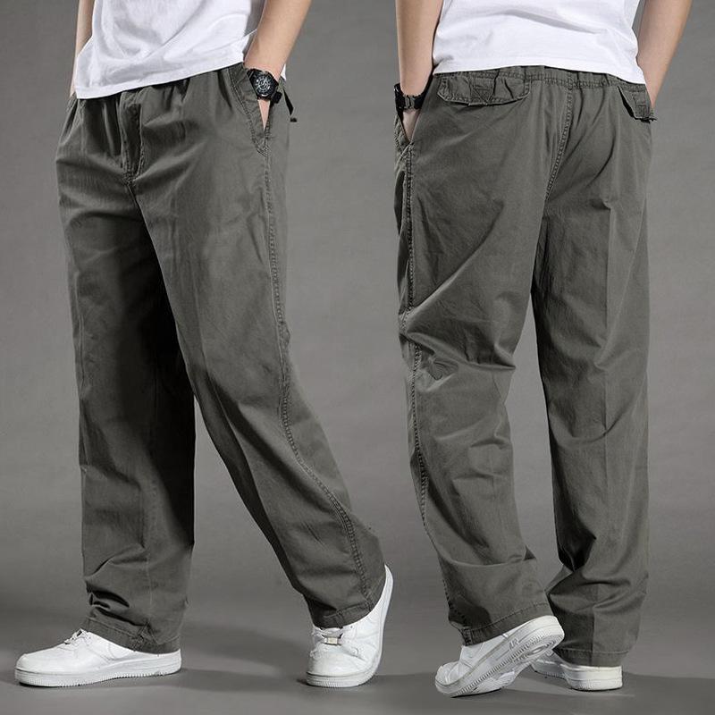 Men's Thin Spring/Summer Casual Pants - Large, Loose, Pure Cotton, Elastic Waist, Straight-Fit, Middle-Aged Style