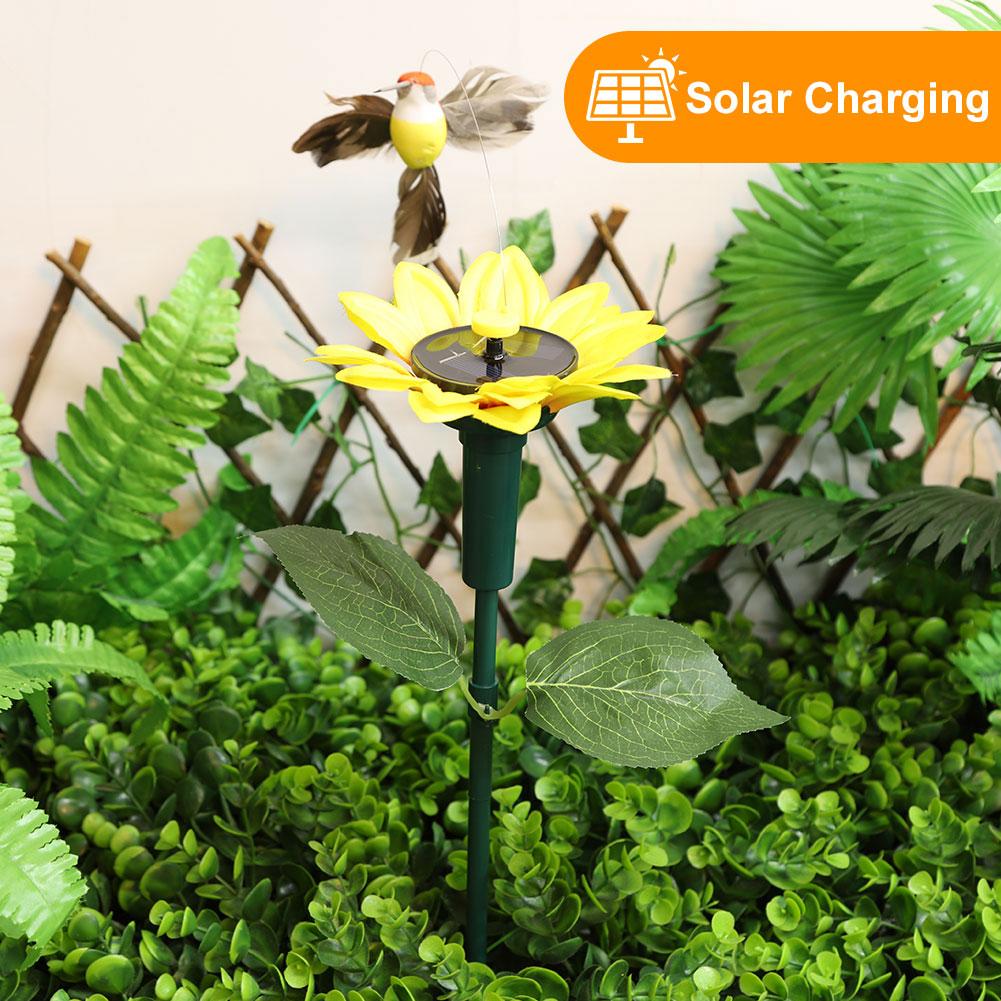 Solar Sunflower Animal Stake Decor Dancing Butterfly Decor 40cm Lifelike Hummingbird Decor Waterproof Versatile for Garden Decor