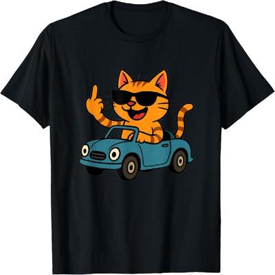 Funny Cat Middle Finger Humorous Cat In The Car Cat Lover T-Shirt