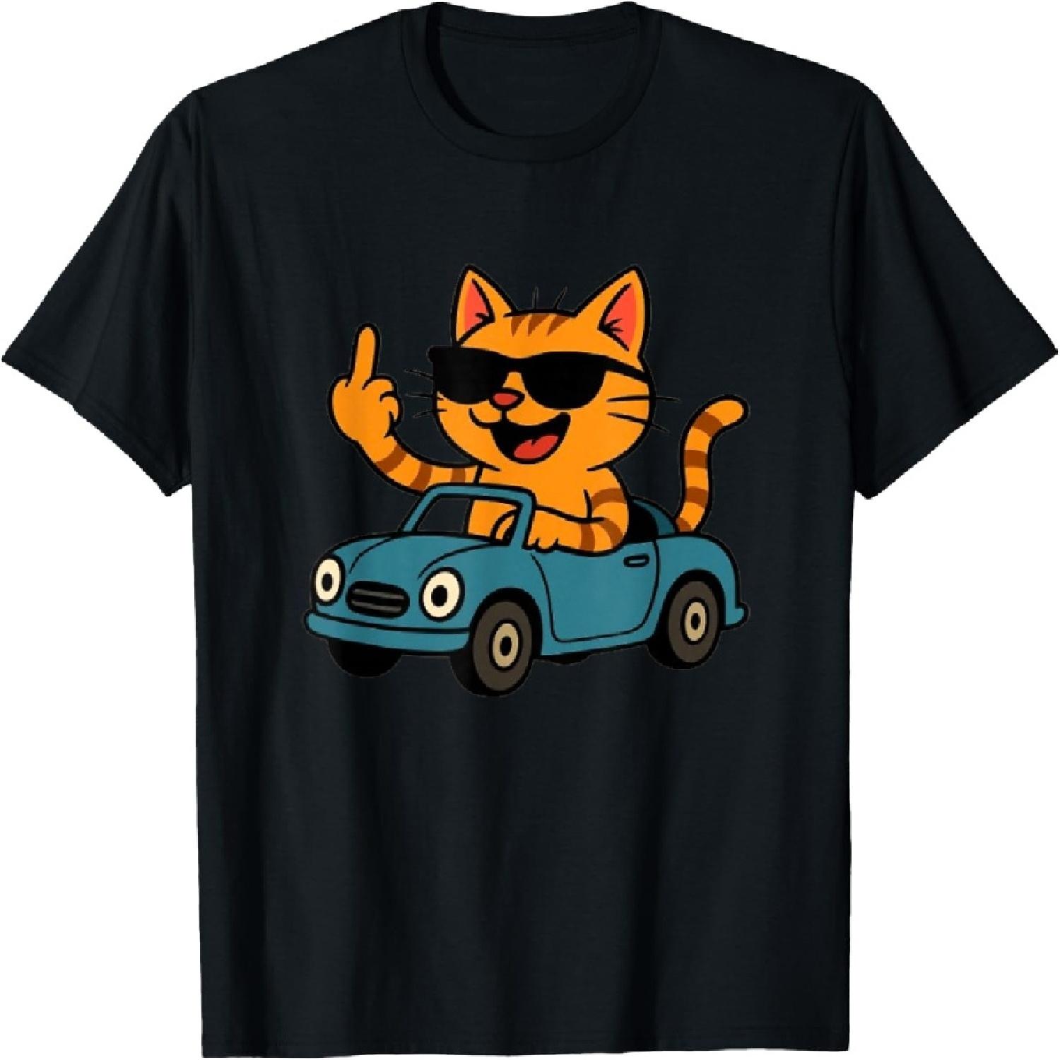 Funny Cat Middle Finger Humorous Cat In The Car Cat Lover T-Shirt XXXXXL разноцветный