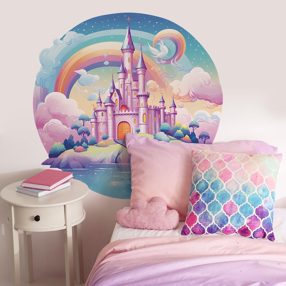 Adesivo da Parete Castello da Sogno Acquerello Cartone Animato Decorazione Parete Camera da Letto Bambini Autoadesivo Dipinto a Mano