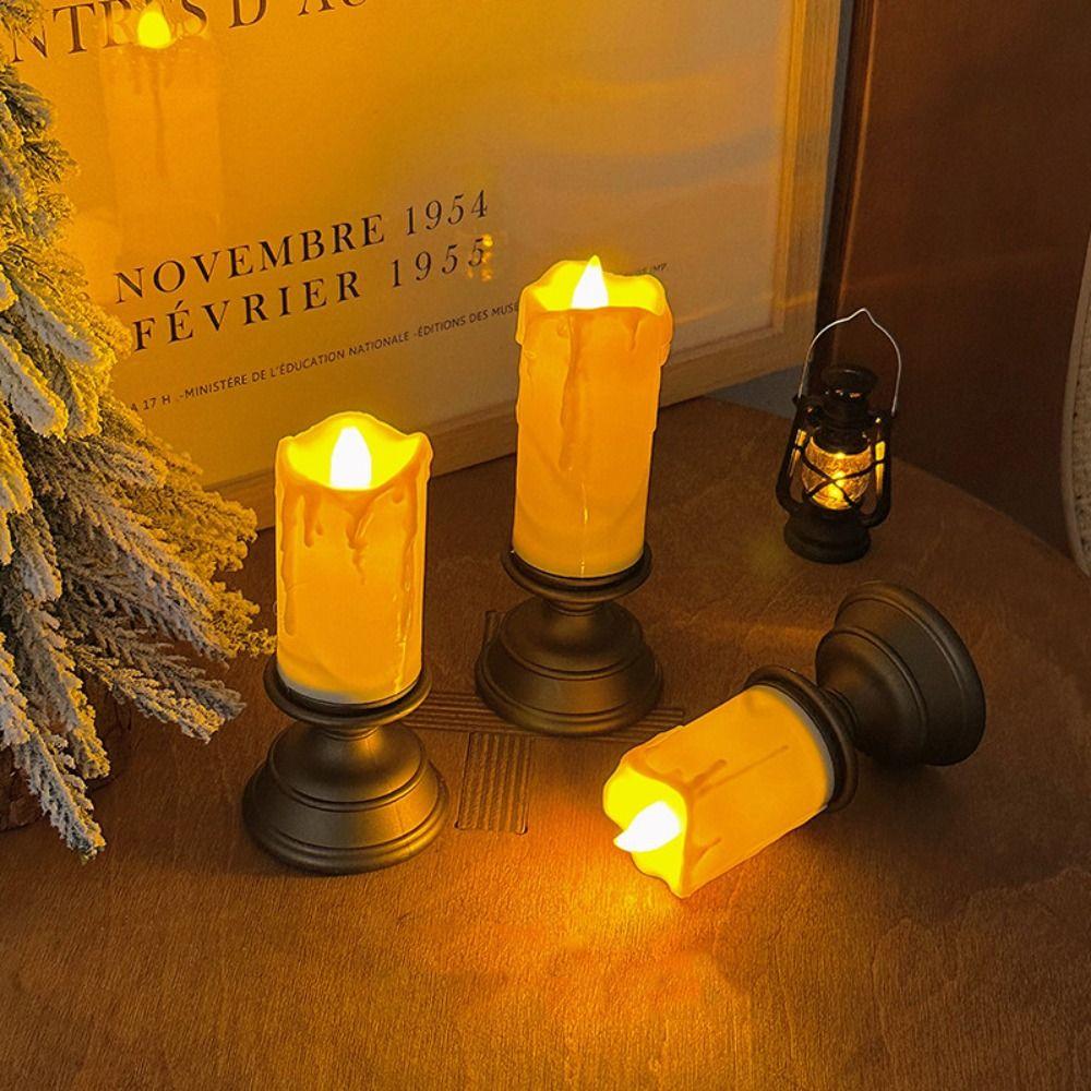 with Wax Drip Effect Electronic Candle Decoration Candlestick for Christmas Home Decoration