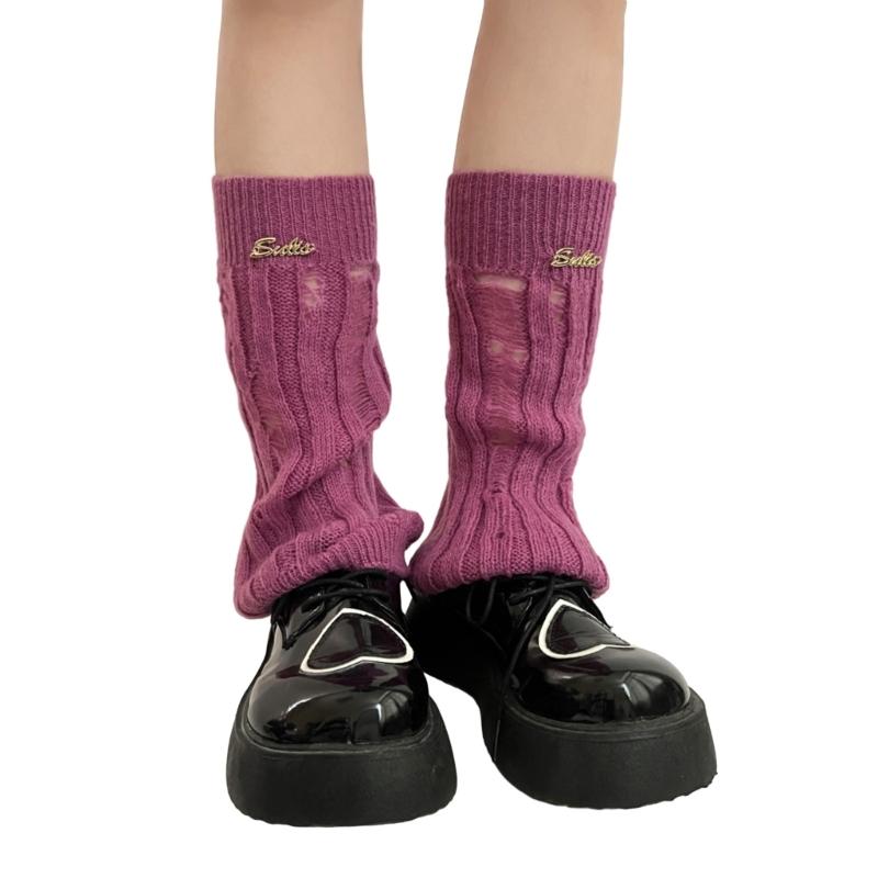 Girl Lolitas Leg Warmers Y2K Destroyed Knitted Flared Leg Sleeve Goth Baggy Cuffs Ankle Heap Socks JK Uniform Foot Cover