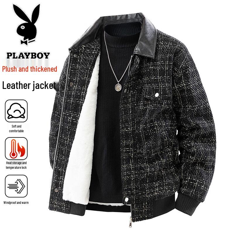 PLAYBOY Men's Retro Fleece Lined Lapel Jacket