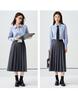 Women's Blue Striped Slim Fit College Shirt for Petite Students