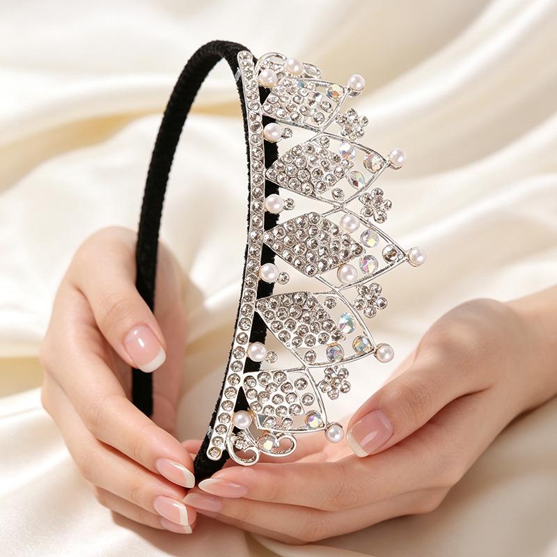 Korean Style Rhinestone Bridal Headdress: High-End Round Crown for Weddings & Performances