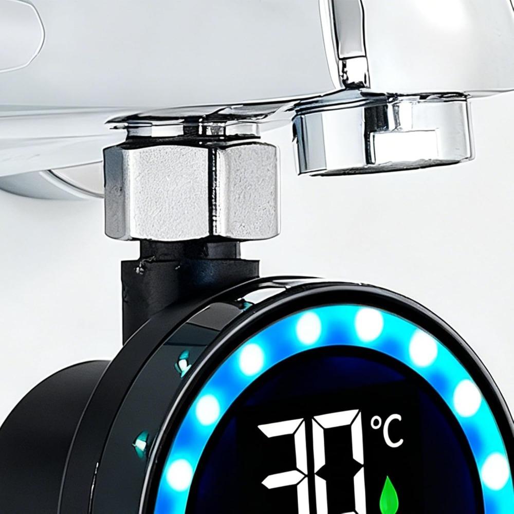 Shower LED Water Thermometer with Temperature Display, 0-99°C Range Stainless Steel ABS PC, Leak-Proof 1/2 Inch Thread