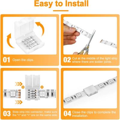 4Pin Design LED Strip Extension Connector 5-24V Voltage PCB Connection RGB LED Strip Connector Clip Installation 10mm Width