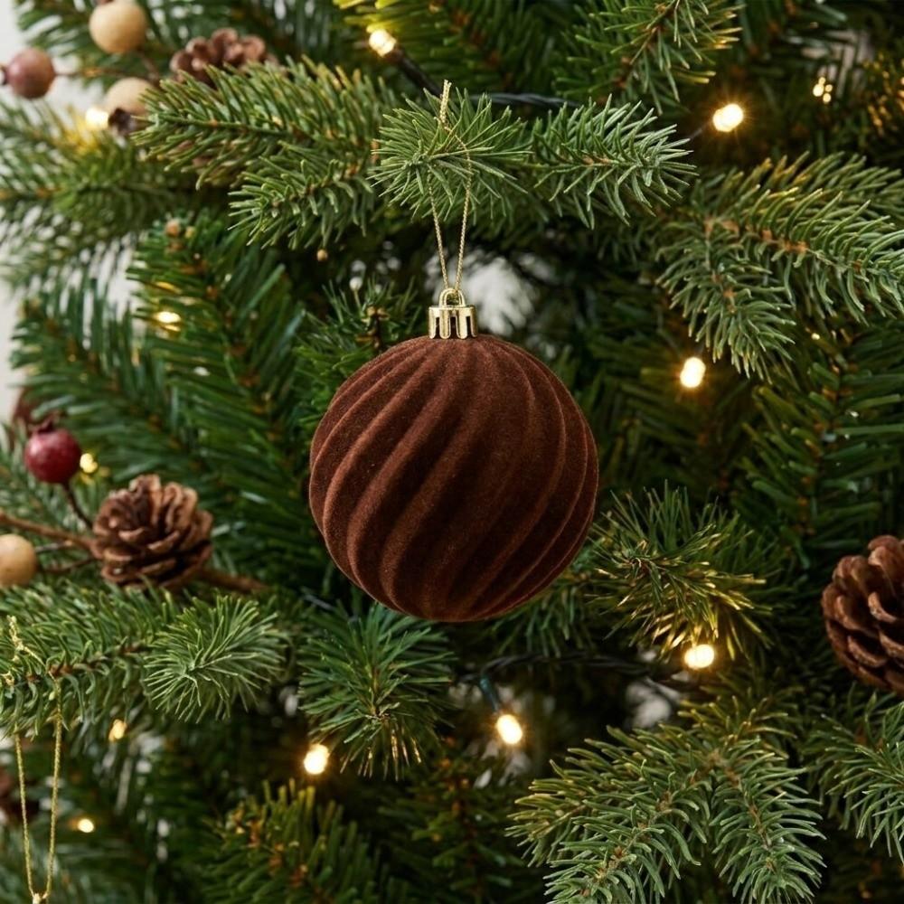 12pcs/set Flocked Christmas Hanging Balls 6cm Xmas Tree Ornaments  Holiday Festival Decor