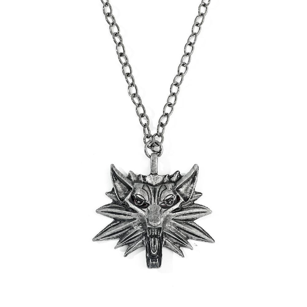 Retro Fashion Wolf Head Pendant Necklace - Gothic Witcher Inspired Link Chain Jewelry for Men And Women Fantasy Gift