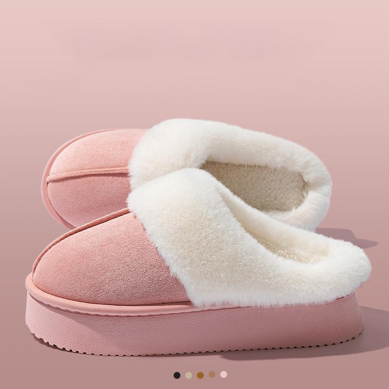 Plush Slippers 4cm Platform Sole Non-Slip Indoor Outdoor Warm House Shoes Unisex Winter Home Comfort Fur Lined