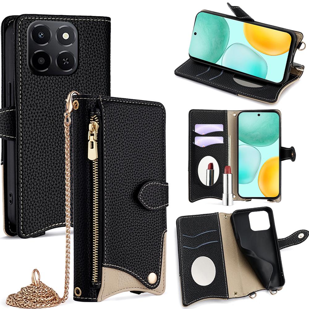 For Honor X6c 4G Leather Case Wallet Stand Cover Irregular Tail Style with Chain Strap