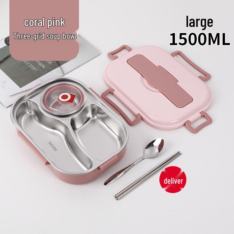 Fiambrera Bento Portátil de Acero Inoxidable 304 con Separadores – Gran Capacidad, Diseño de Hebilla Cuadrada, Estilo Nórdico para Estudiantes