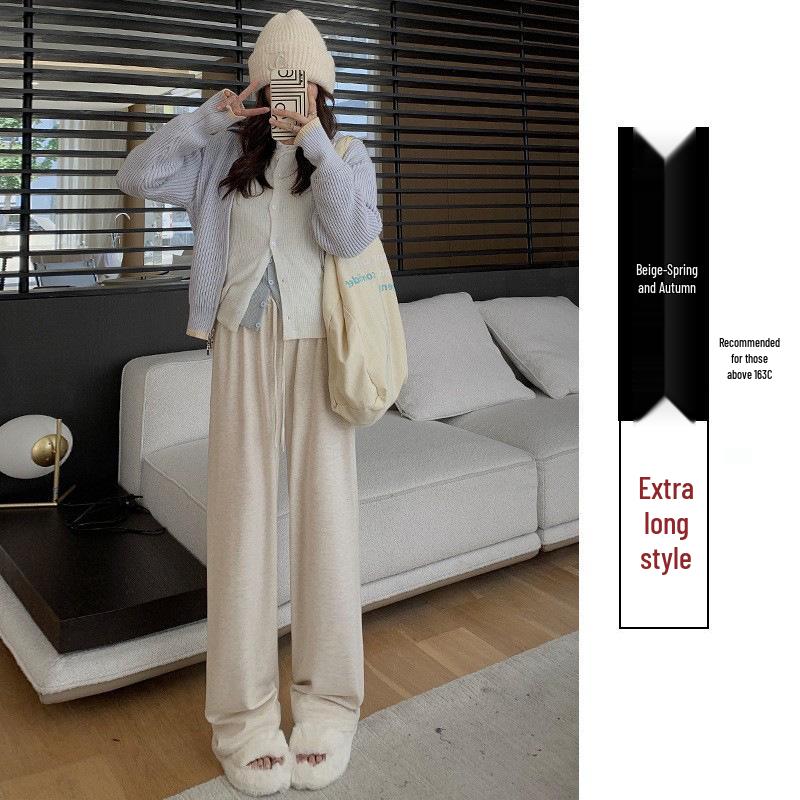 

Женские повседневные брюки прямого кроя с флисовой подкладкой 2024: Кулиска, Мягкий, Свободный, Осень/Зима. XL (126-145 jin)