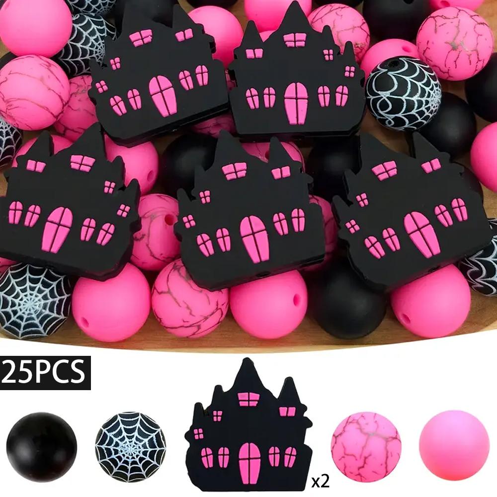 25PCS Multi-Size Halloween-Themed Silicone Beads Set, Perfect for DIY Craft Projects Like Keychains, Necklaces, Bracelets & More