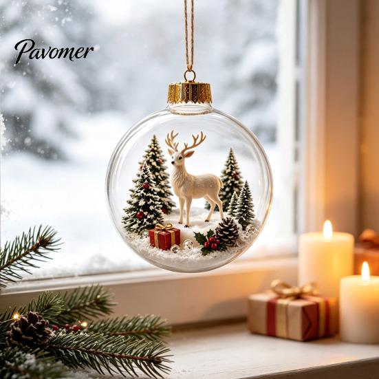 Winter Holiday Home Decor Light Up Christmas Scene Ball Ornament with Warm LED Glowing Story for Reusable Hanging Ornaments Tree and Festive