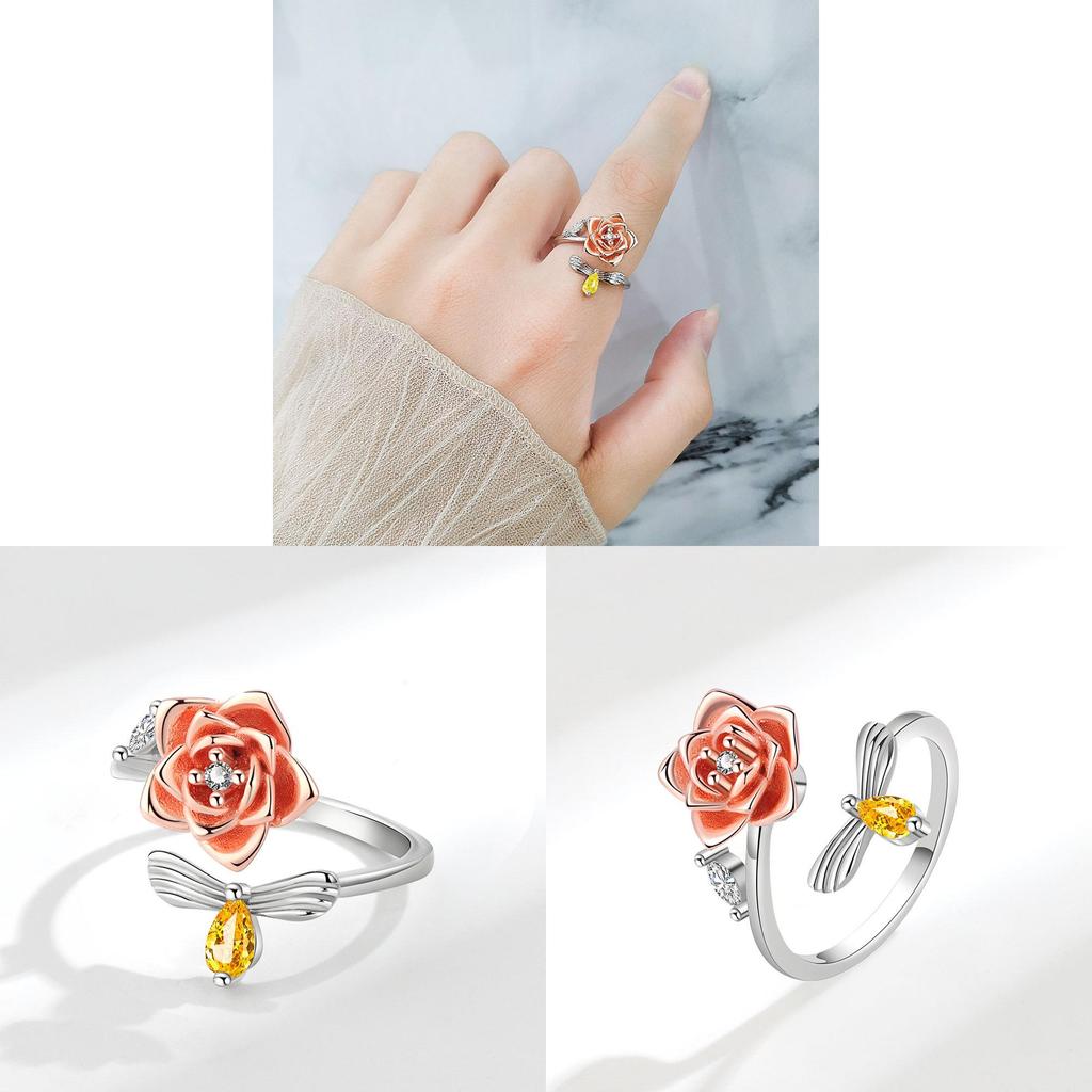 Rose Flower Adjustable Ring For Women With Copper Material And Elegant Design