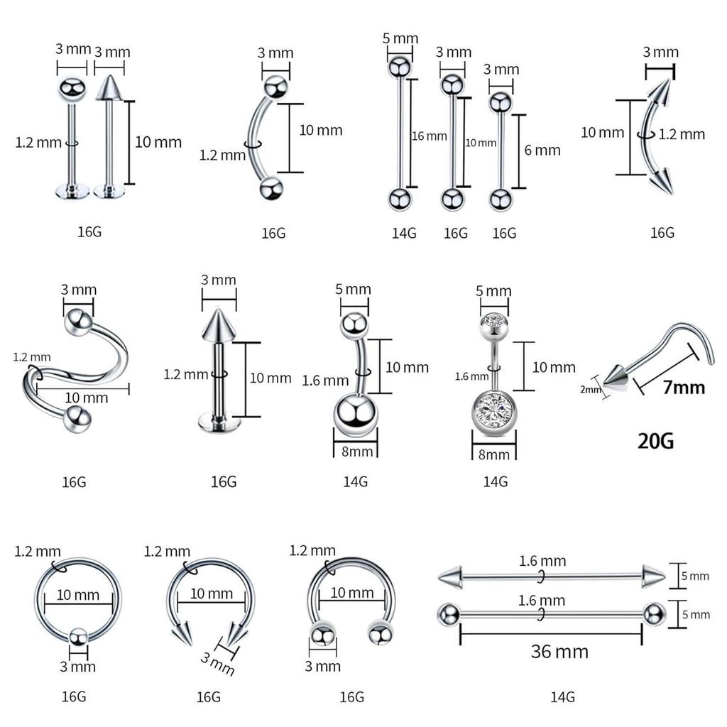 Bestselling Piercing Tool Set: 103pcs & 153pcs Lip Studs, Eyebrow & Ear Studs, Navel Rings, Full Body Piercing Kit