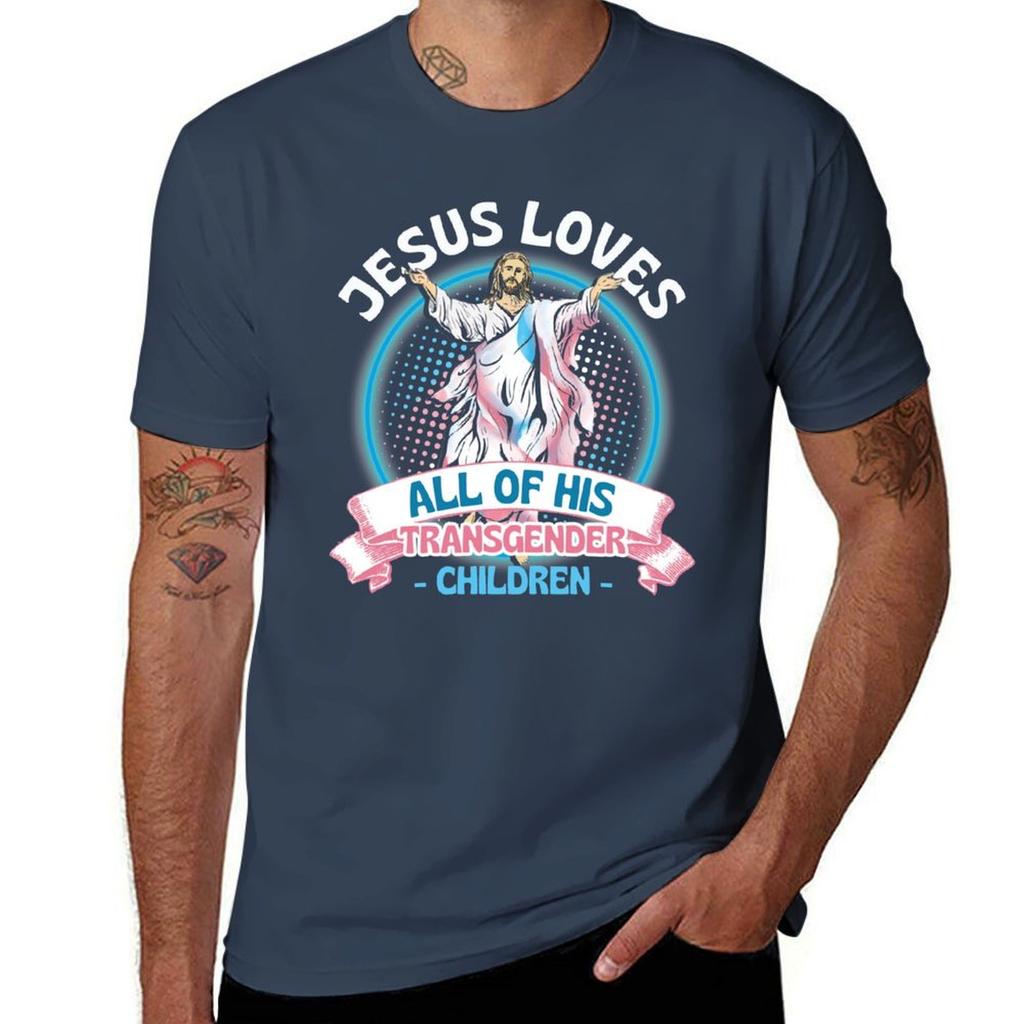 Jesus Loves All of His Transgender Children Christian Trans T-Shirt t shirt for man 100 percent cotton T-Shirt