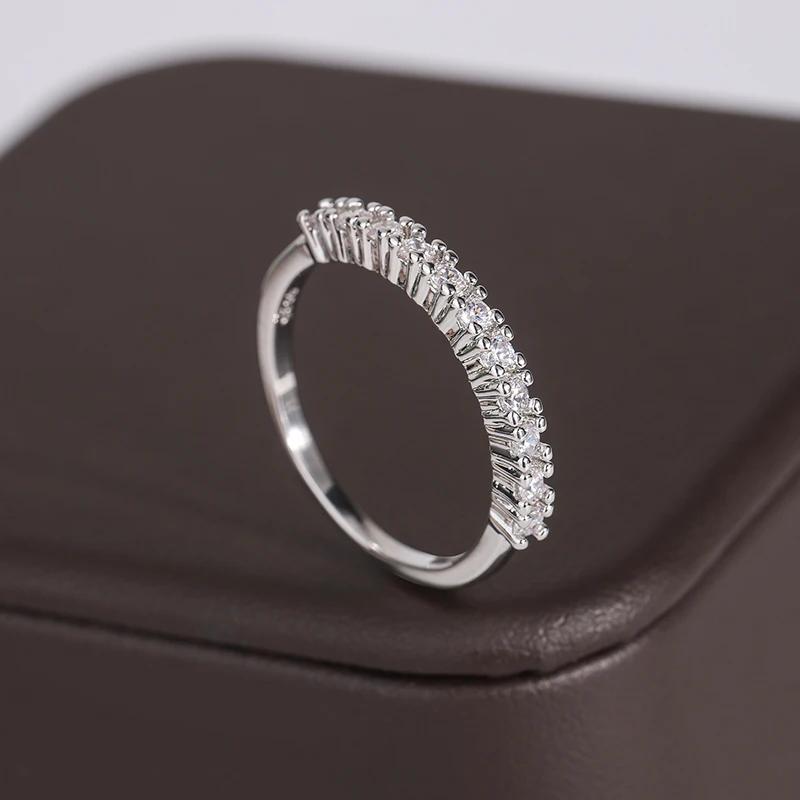 925 Silver Plated Ring for Women Simple Shiny AAAA Zircon Ring Fashion Silver Jewelry Anniversary Gift Bridal Ring