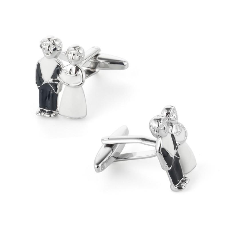 Couple Wedding Paint Plated Silver Metal Copper Cufflinks Men's French