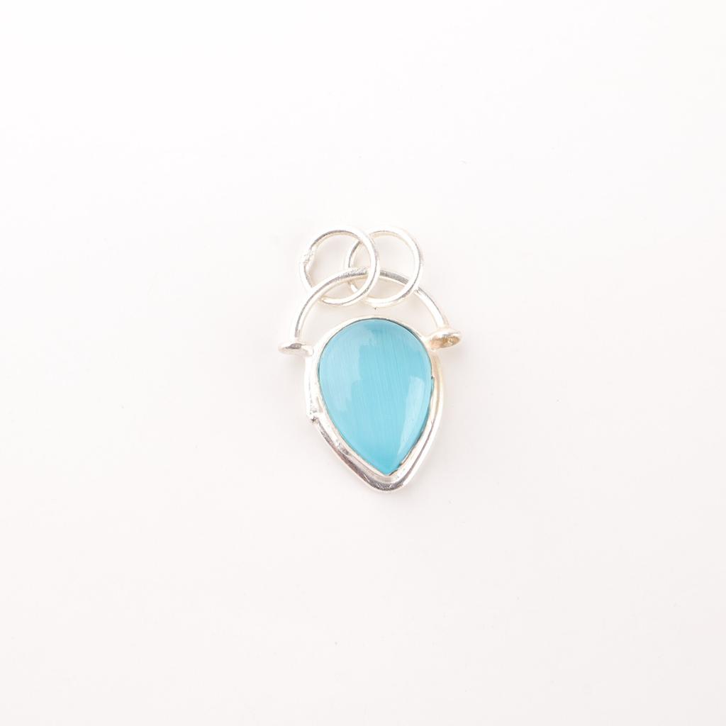 Blue Cat's Eye Gemstone 925 Stamped Silver Jewelry Pendant New Year Gift For Her PP-56-39