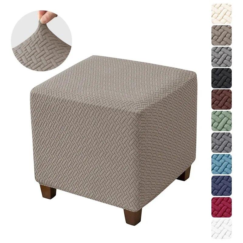 1PC Square Elastic Footstool Slipcovers Stretch Jacquard Ottoman Stool Covers  All-inclusive Durable Footrest Cover Living Room