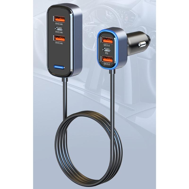 65W Multi USB Car Charger Car Phone Charging Adapter PD3.0 QC3.0 Car Charger for Multiple Devices 12-24V USB Car Charger
