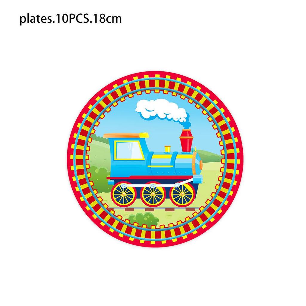 Little Train Birthday Party Disposable Tableware Set - Plates, Cups, Napkins, Tablecloth