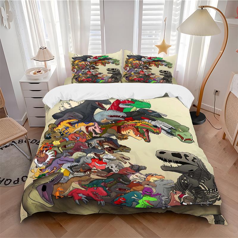 3pcs Various Dinosaur Quilt Cover Set - Soft & Comfortable Polyester Fabric, All-Season Breathable Comforter Set For 1 Quilt Cover & 2 Pillowcases