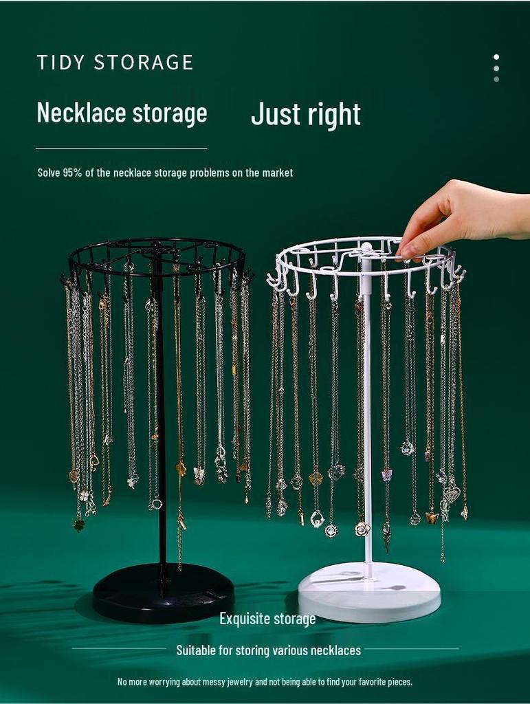 Rotating Jewelry Display Stand: 23-Hook Wrought Iron Rack for Necklaces and Bracelets, Detachable Board for Market Stall.