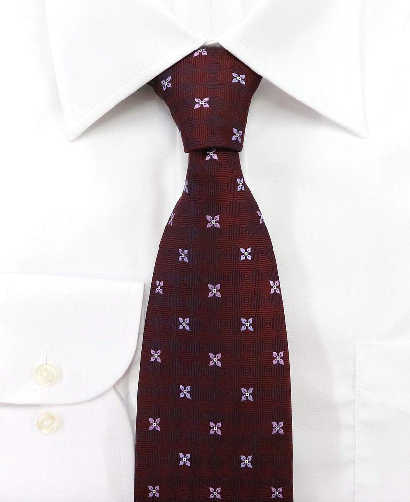 MICHIKO LONDON Brand Made in Silk Jacquard Woven with Small Embroidery Necktie, Japan, 100% (D Pattern Red)
