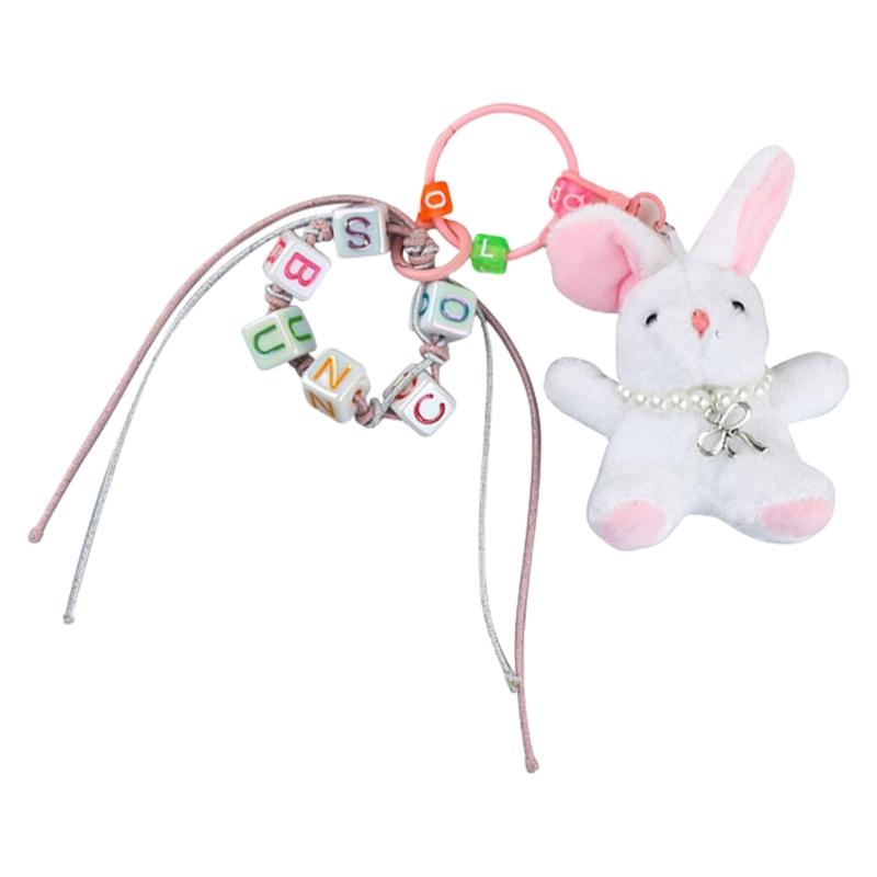 Lovely Plush Rabbits Bead Keychain Pendant Bag Fashion Women Backpack Handbag Charm Pendant Lovely Hangings Decoratin