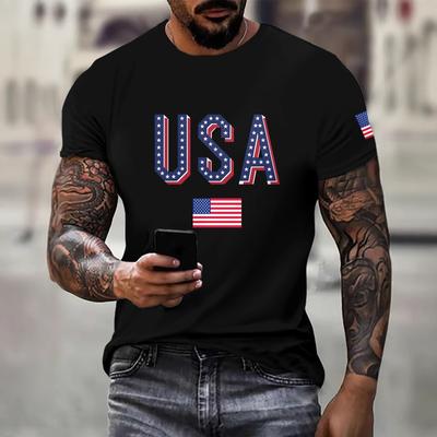 Amerikan Bayraklı 3D Dijital Baskılı Günlük Erkek Tişörtü