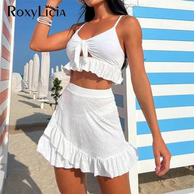 Neu Sexy Mit Rock Rüschen Bikini Damen Bademode Weiblicher Badeanzug Dreiteiliges Bikini-Set Badegast Badeanzug Schwimmen